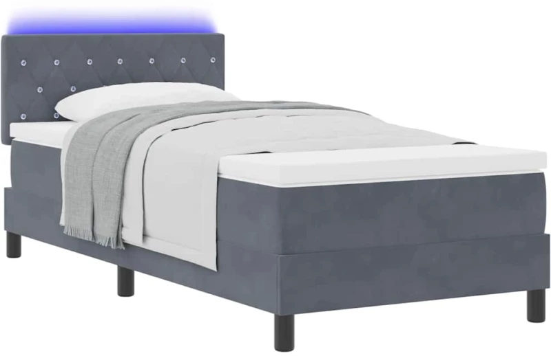 vidaXL Κρεβάτι με Στρώμα & LED Σκούρο Γκρι 90x190 εκ Βελούδο