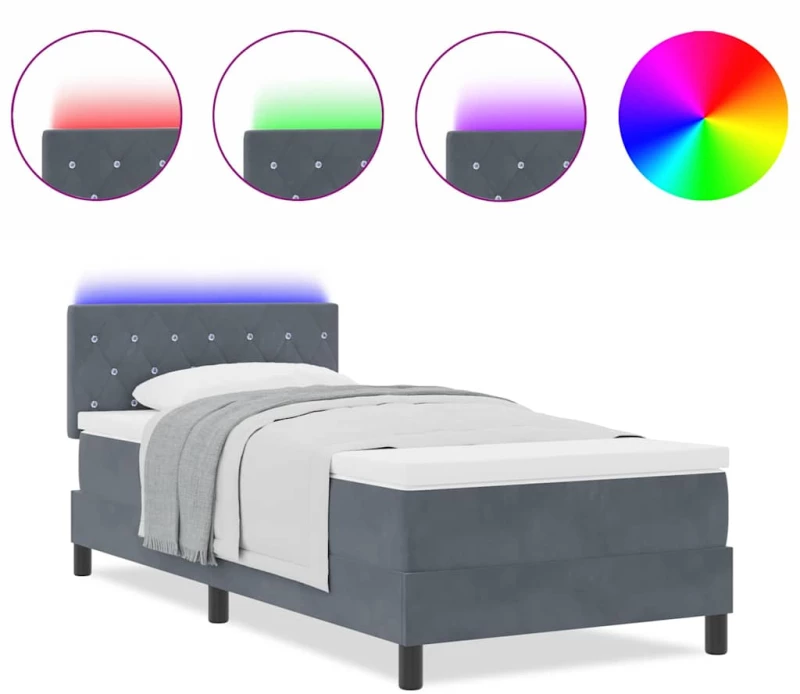 vidaXL Κρεβάτι με Στρώμα & LED Σκούρο Γκρι 90x190 εκ Βελούδο
