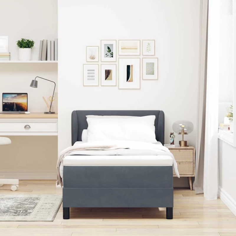 Κρεβάτι Box Spring με στρώμα vidaXL σκούρο γκρι 80x200 εκ. βελούδο