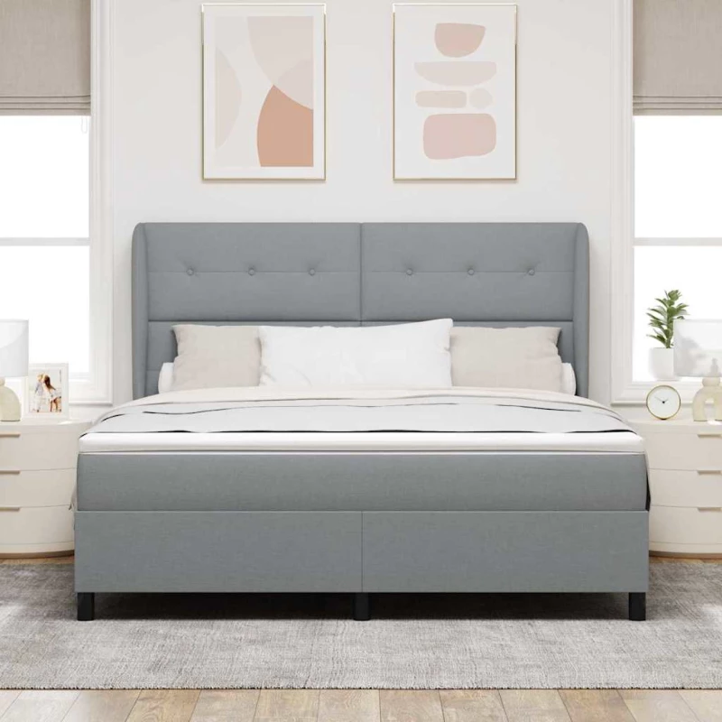 Κρεβάτι Box Spring με Ματράκι σε Ανοιχτό Γκρι, 180x200 εκ., Ύφασμα