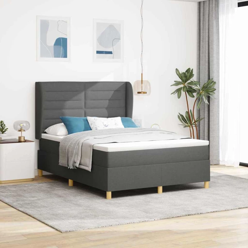 Κρεβάτι Box Spring με Στρώμα vidaXL Σκούρο Γκρι 140x200 εκ. Υφάσματος