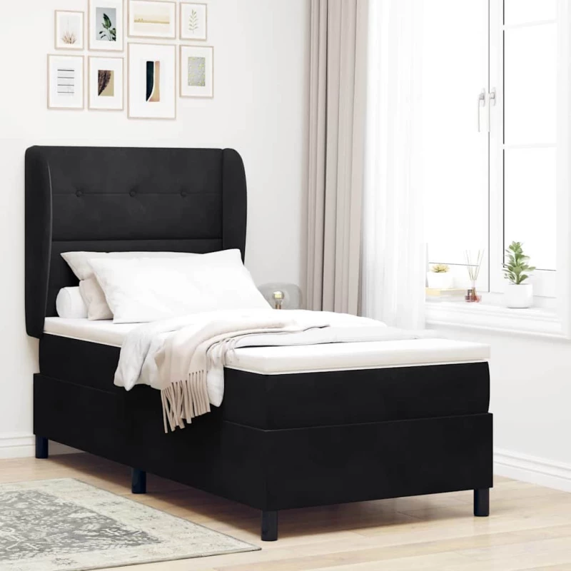 vidaXL Κρεβάτι με ελατήρια και στρώμα Μαύρο 100x200 cm Βελούδο