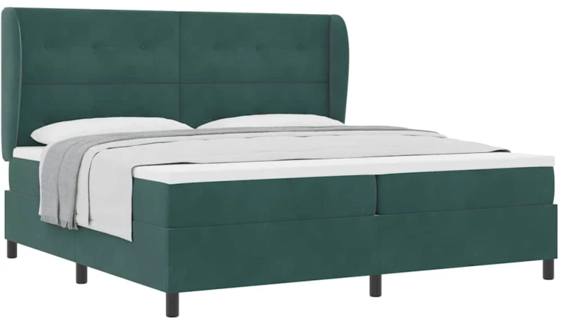 vidaXL Κρεβάτι Box Spring με Στρώμα Σκούρο Πράσινο 200x200 εκ Βελούδο