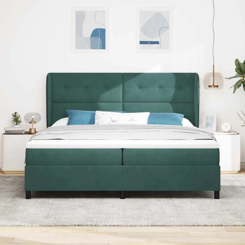 vidaXL Κρεβάτι Box Spring με Στρώμα Σκούρο Πράσινο 200x200 εκ Βελούδο