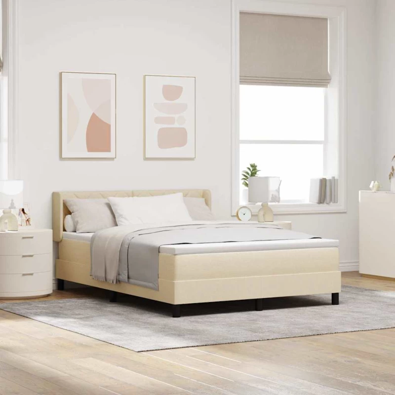 vidaXL Κρεβάτι Box Spring με Στρώμα στην Κρέμ, 160 x 200 cm - Υφασμάτινο.