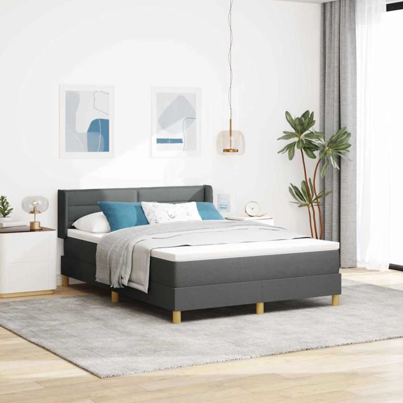 vidaXL Κρεβάτι Box Spring σε Σκούρο Γκρι, 140 x 200 εκ, Ύφασμα