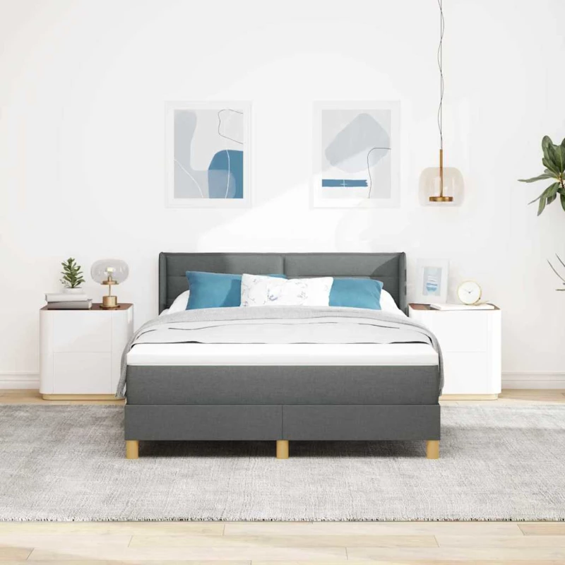 vidaXL Κρεβάτι Box Spring σε Σκούρο Γκρι, 140 x 200 εκ, Ύφασμα