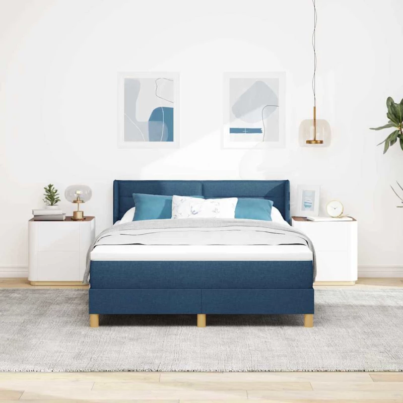 vidaXL Κρεβάτι με στρώμα Box Spring σε μπλε, 160 x 200 εκ., ύφασμα