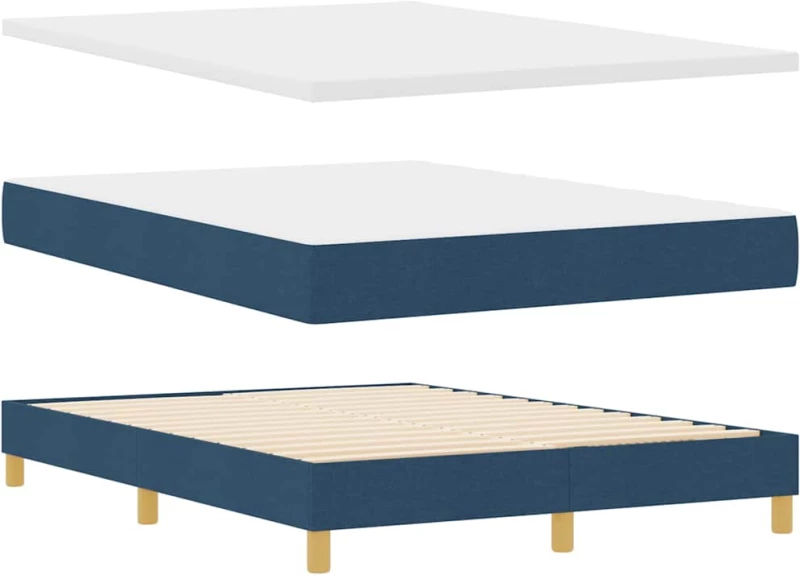 vidaXL Κρεβάτι Box Spring με Στρώμα Μπλε, 140 x 190 εκ, Υφασμάτινο