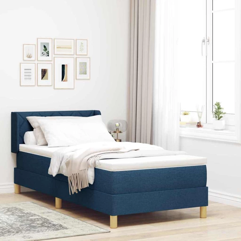 vidaXL Κρεβάτι με ελατήριο και στρώμα σε μπλε, 90 x 200 εκ., Υφασμα.