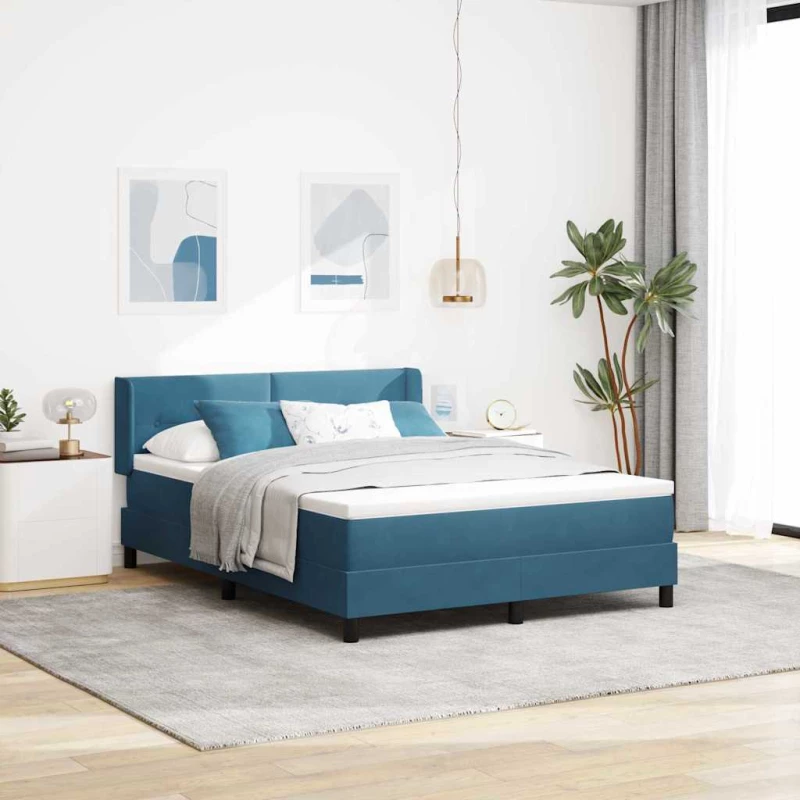 vidaXL Κρεβάτι Box Spring με Στρώμα Σκούρο Μπλε 140x200 εκ Βελούδο