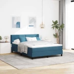 vidaXL Κρεβάτι Box Spring με Στρώμα Σκούρο Μπλε 140x200 εκ Βελούδο