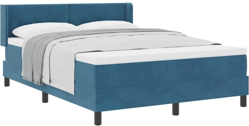 vidaXL Κρεβάτι Box Spring με Στρώμα Σκούρο Μπλε 140x200 εκ Βελούδο