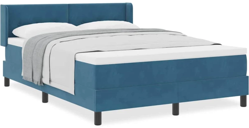 vidaXL Κρεβάτι Box Spring με Στρώμα Σκούρο Μπλε 140x200 εκ Βελούδο
