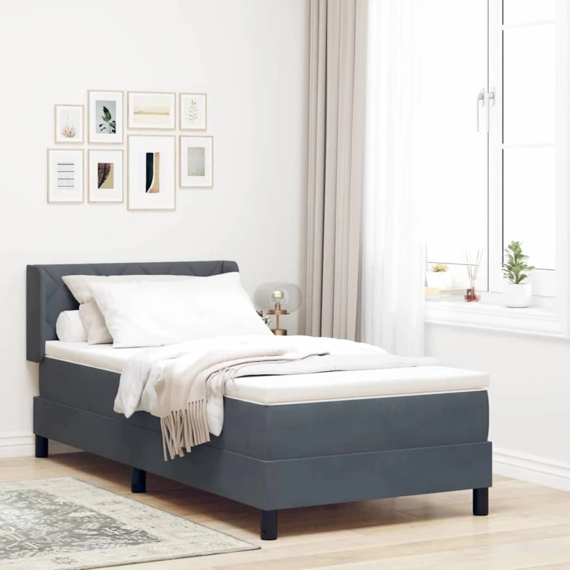 Κρεβάτι Box Spring με Στρώμα vidaXL Σκούρο Γκρι 100x200 εκ Βελούδο