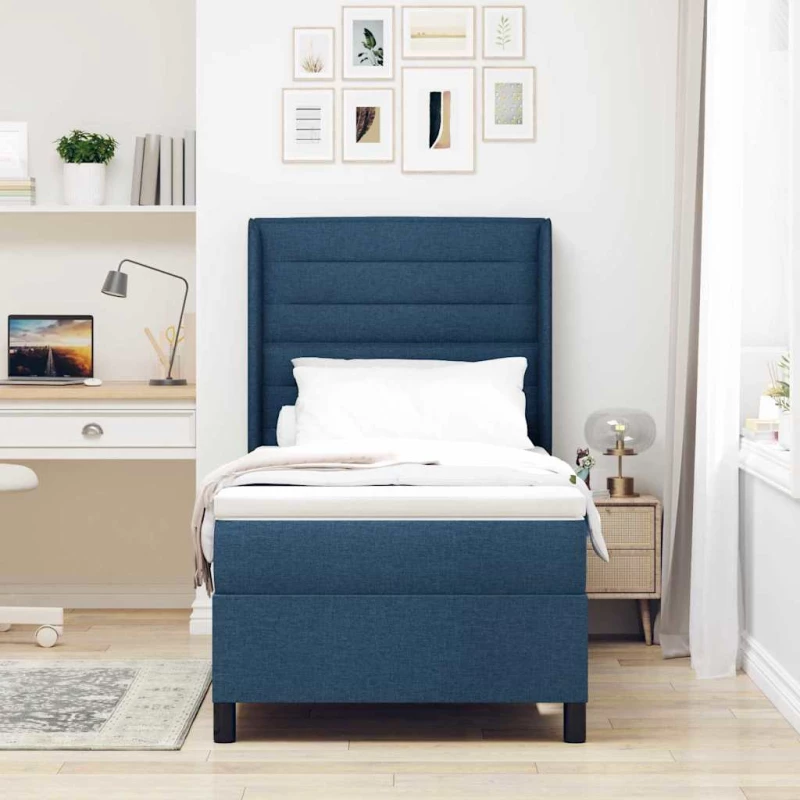 vidaXL Σκελετός Κρεβατιού με Στρώμα Blue 100x200 cm Υφάσματος