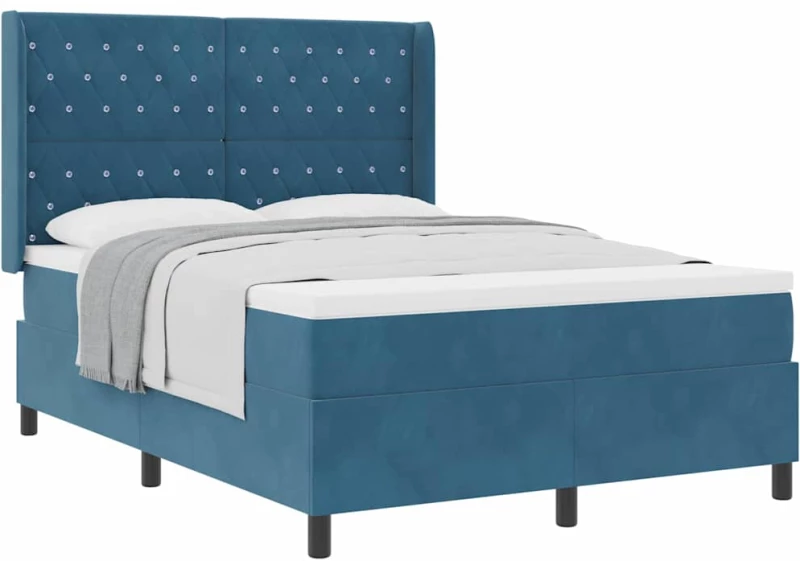 Κρεβάτι Box Spring vidaXL με Στρώμα Σκούρο Μπλε 140x200 εκ. Βελούδο