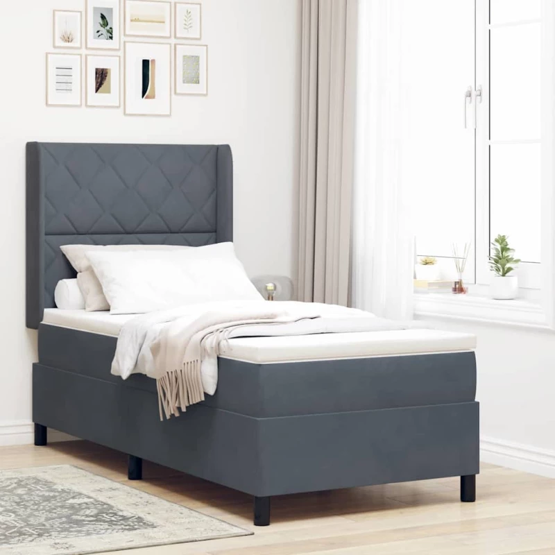 vidaXL Κρεβάτι Box Spring με Στρώμα Σκούρο Γκρι 100x200 cm Βελούδο
