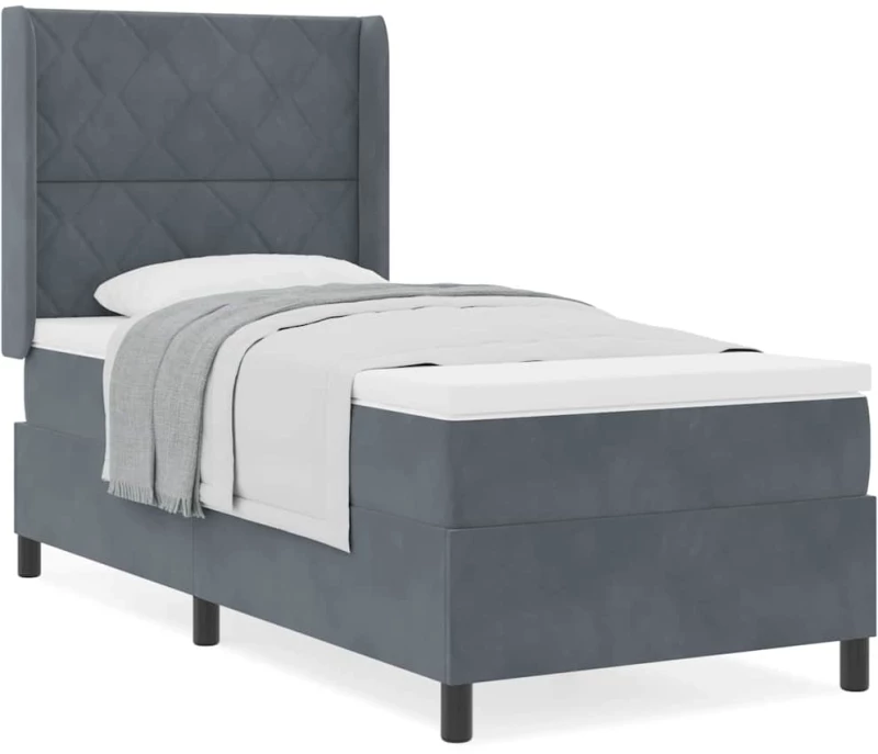 vidaXL Κρεβάτι Box Spring με Στρώμα Σκούρο Γκρι 100x200 cm Βελούδο
