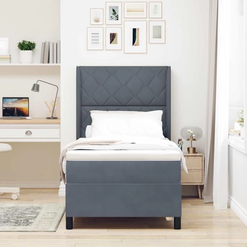 vidaXL Κρεβάτι Box Spring με Στρώμα Σκούρο Γκρι 100x200 cm Βελούδο