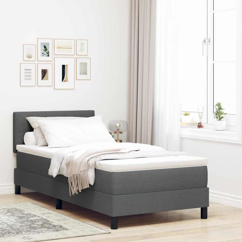 vidaXL Κρεβάτι Box Spring με Στρώμα & LED Σκούρο Γκρι 80x200 εκ. Ύφασμα