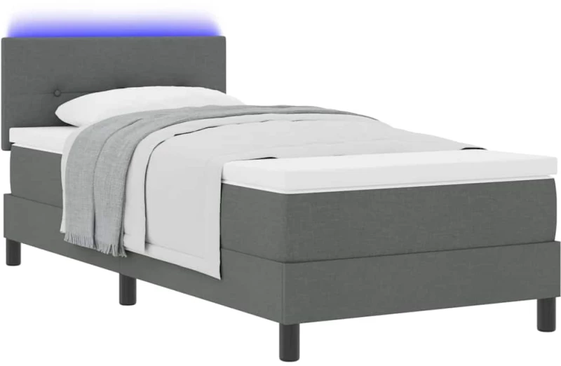 vidaXL Κρεβάτι Box Spring με Στρώμα & LED Σκούρο Γκρι 80x200 εκ. Ύφασμα