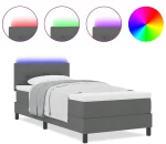 vidaXL Κρεβάτι Box Spring με Στρώμα & LED Σκούρο Γκρι 80x200 εκ. Ύφασμα