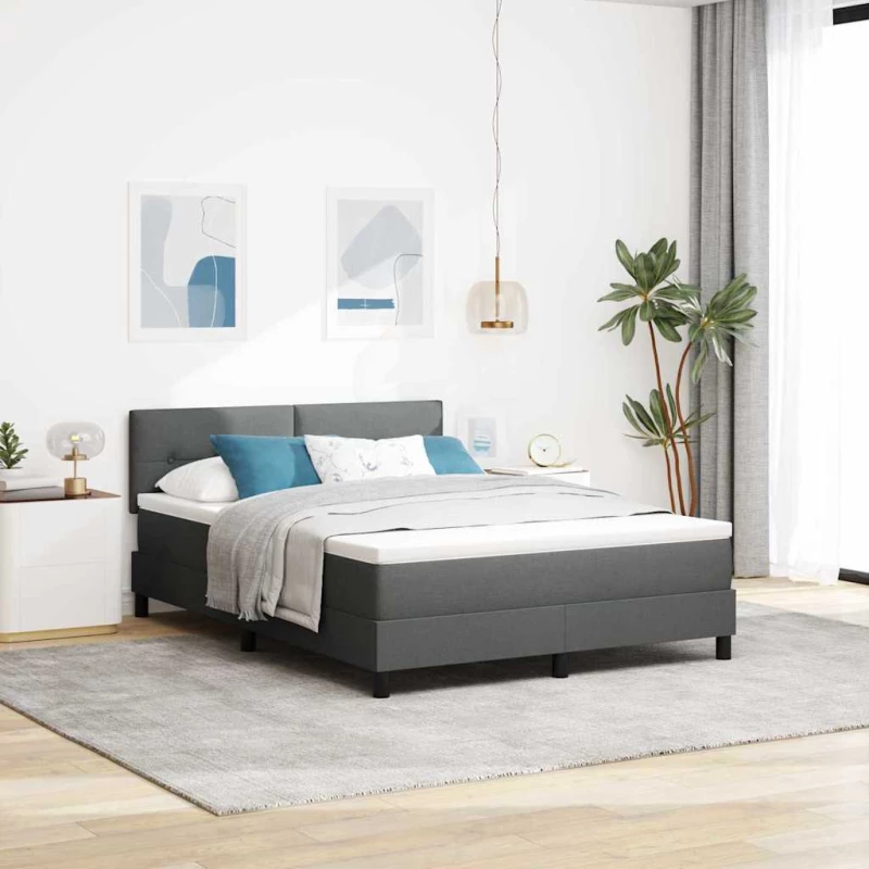 vidaXL Κρεβάτι με Στρώμα & LED Σκούρο Γκρι 140x200 εκ Ύφασμα