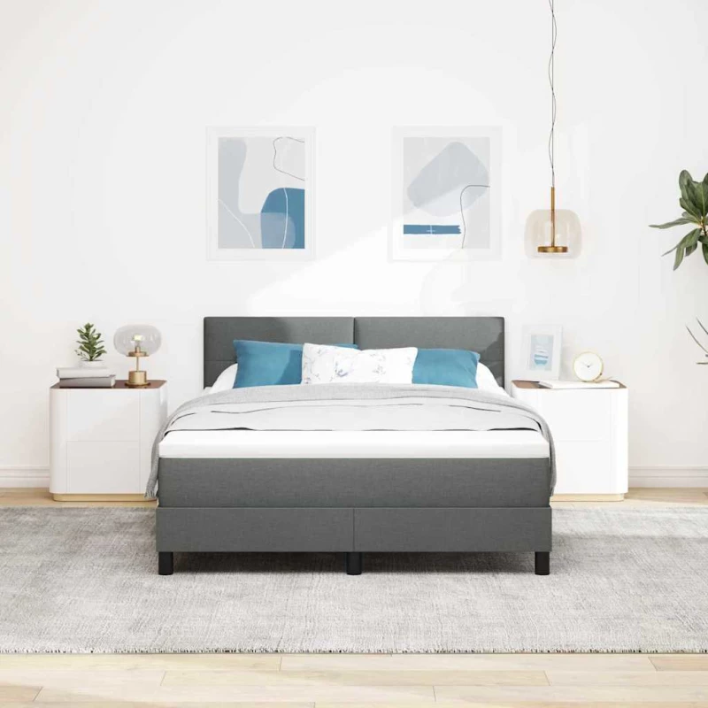 vidaXL Κρεβάτι με Στρώμα & LED Σκούρο Γκρι 140x200 εκ Ύφασμα