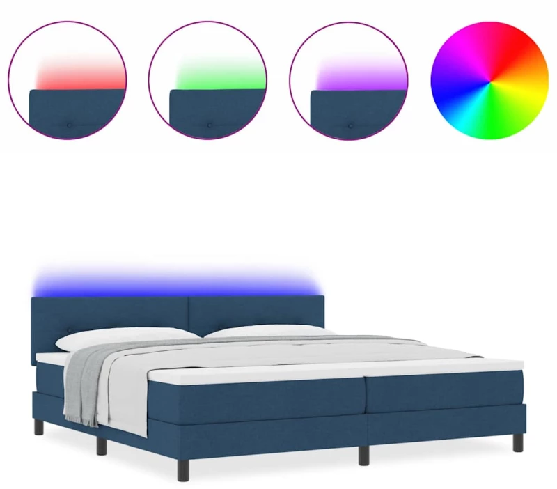 vidaXL Κρεβάτι με Στρώμα και LED Μπλε 200x200 εκ Υφάσματος