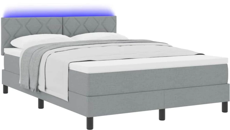 vidaXL Κρεβάτι με Στήριγμα και Στρώμα & LED Ανοιχτό Γκρι 140x190 εκ. Ύφασμα