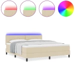 vidaXL Κρεβάτι με ελατήρια & Στρώμα LED κρεμ 180x200 εκ Ύφασμα