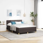 vidaXL Κρεβάτι Box Spring με Στρώμα & LED Σκούρο Καφέ 140x200 εκ Ύφασμα