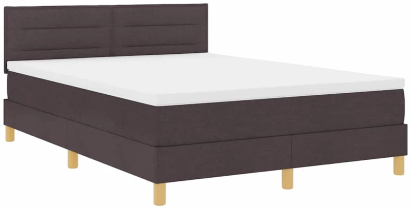 vidaXL Κρεβάτι Box Spring με Στρώμα & LED Σκούρο Καφέ 140x200 εκ Ύφασμα
