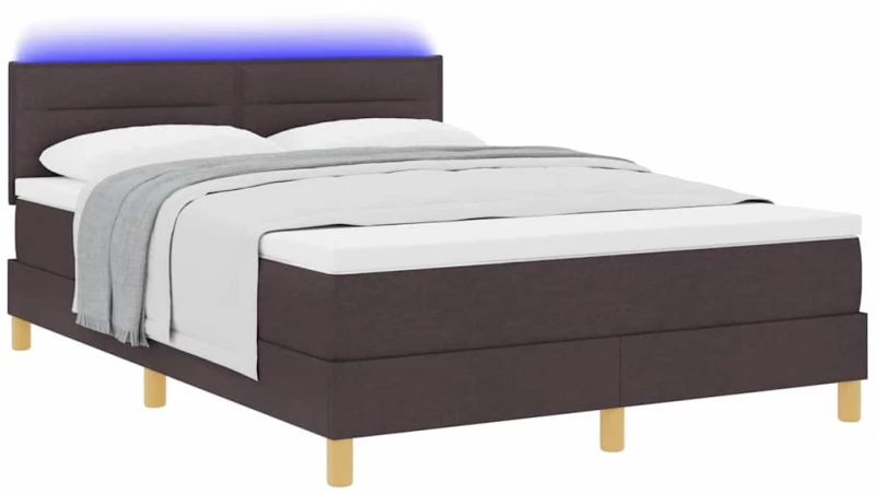vidaXL Κρεβάτι Box Spring με Στρώμα & LED Σκούρο Καφέ 140x200 εκ Ύφασμα