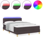 vidaXL Κρεβάτι Box Spring με Στρώμα & LED Σκούρο Καφέ 140x200 εκ Ύφασμα
