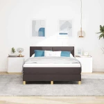 vidaXL Κρεβάτι Box Spring με Στρώμα & LED Σκούρο Καφέ 140x200 εκ Ύφασμα