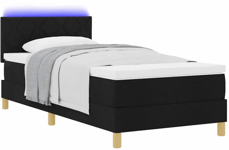 vidaXL Κρεβάτι με Σπρέι με Στρώμα & LED Μαύρο 90x190 cm Ύφασμα