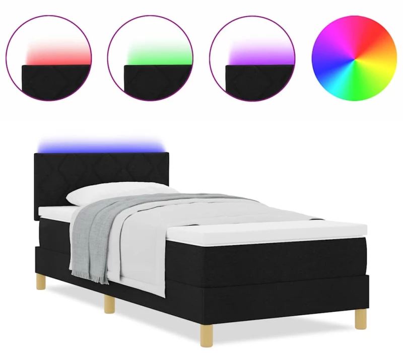 vidaXL Κρεβάτι με Σπρέι με Στρώμα & LED Μαύρο 90x190 cm Ύφασμα
