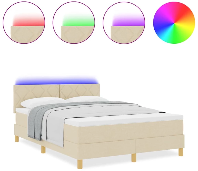 vidaXL Κρεβάτι με Βάση και Στρώμα & LED Κρεμ 160x200 εκ. Ύφασμα