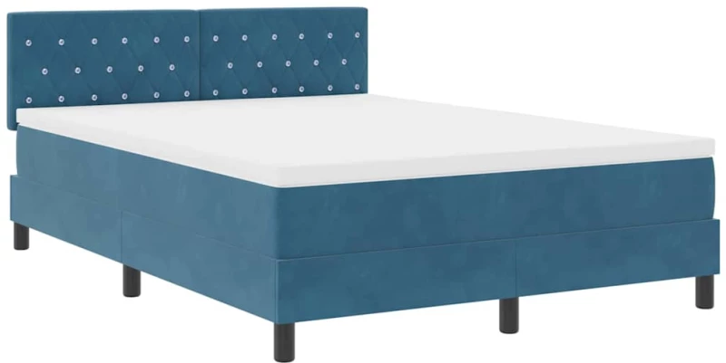 vidaXL Κρεβάτι Box Spring με Στρώμα & LED Σκούρο Μπλε 140x190 εκ. Βελούδο