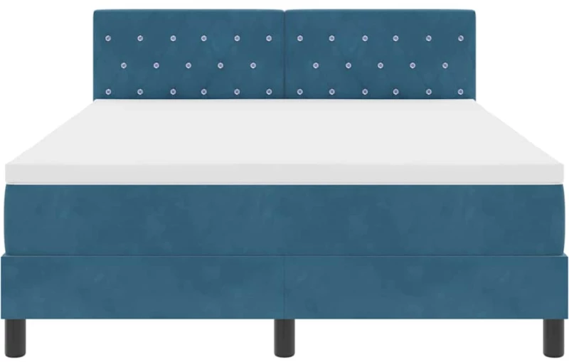 vidaXL Κρεβάτι Box Spring με Στρώμα & LED Σκούρο Μπλε 140x190 εκ. Βελούδο