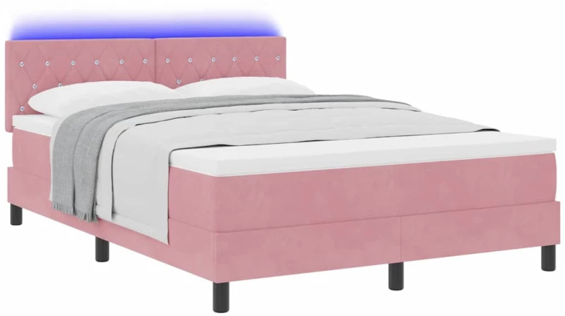 κρεβάτι box spring vidaXL με στρώμα & LED Ροζ 140x200 εκ. Βελούδο
