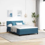 κρεβάτι Box Spring με στρώμα & LED vidaXL Σκούρο Μπλε 160x200 εκ Βελούδο
