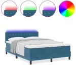 κρεβάτι Box Spring με στρώμα & LED vidaXL Σκούρο Μπλε 160x200 εκ Βελούδο