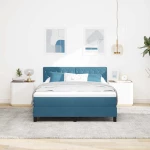 κρεβάτι Box Spring με στρώμα & LED vidaXL Σκούρο Μπλε 160x200 εκ Βελούδο