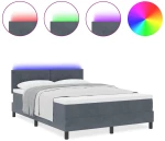 vidaXL Κρεβάτι Box Spring με Στρώμα & LED Σκούρο Γκρι 140x200 εκ. Βελούδο