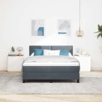 vidaXL Κρεβάτι Box Spring με Στρώμα & LED Σκούρο Γκρι 140x200 εκ. Βελούδο