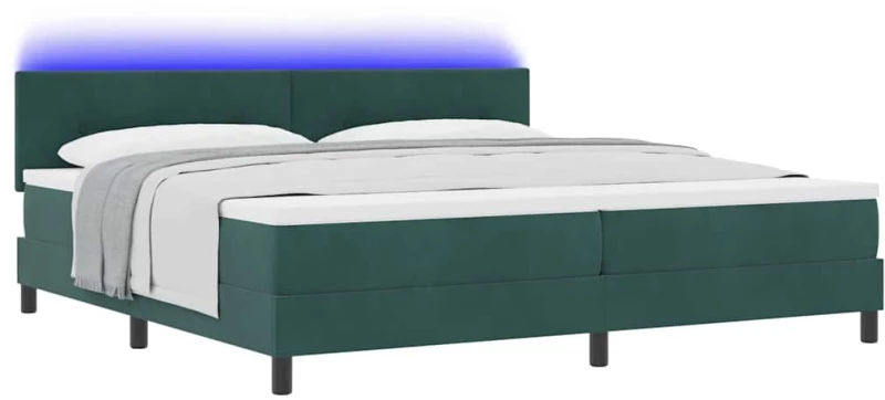 vidaXL Κρεβάτι με Στρώμα & LED Σκούρο Πράσινο 200x200 cm Βελούδο