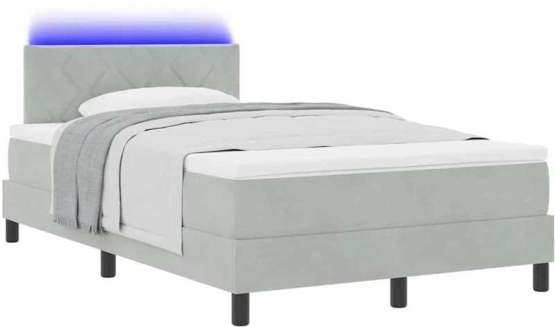 κρεβάτι με ανατομικό στρώμα και LED vidaXL Γκρι 120x190 εκ Βελούδο